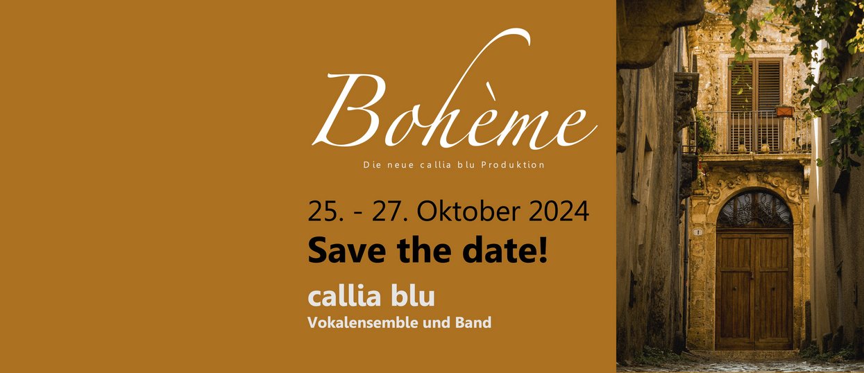 Flyer für Konzert "Bohème" des Ensembles callia blu