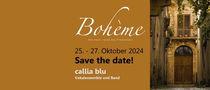 Flyer für Konzert "Bohème" des Ensembles callia blu